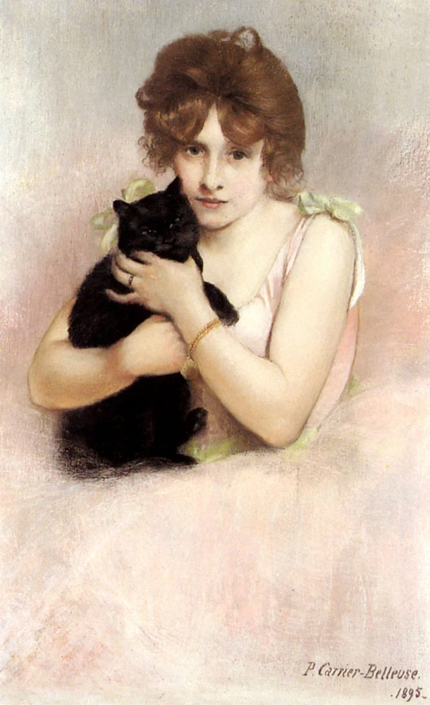Giovane ballerina che tiene in braccio un gatto nero